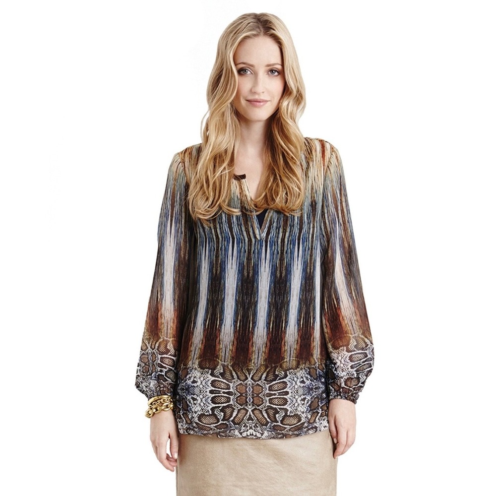 NWOT Karen Kane Women's‎ Sphinx Tunic Blouse L Abstract Snake Print Top Boho